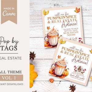 Fall Pop By Tags | Autumn Real Estate Pop by Tag | Real Estate Marketing | Pumpkin Spice and Real Estate Advice Pop by Tags | Realtor Canva