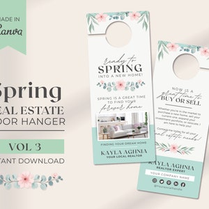 Spring Real Estate Door Hanger | Realtor Door Knocking | Real Estate Farming | Real Estate Marketing | Door Tag | Spring Template | Canva