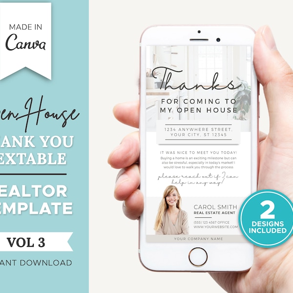 Open House Thank You Textable | Real Estate Business Card | Real Estate Marketing | Open House Thank you | Canva | Entrepreneur | V3