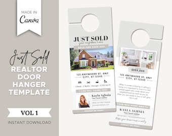 Just Sold Real Estate Door Hanger | Realtor Door Knocking | Real Estate Farming | Real Estate Marketing | Neighborhood Flyer | Just Sold