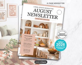 August 2026 Real Estate Newsletter: Monthly Realtor Newsletter Canva Template (Digital Download)