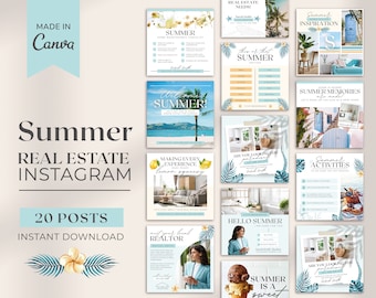 20 Summer Realtor Instagram Posts | Real Estate Social Media Posts | Real Estate Summer Marketing | Instagram Post Template | Canva