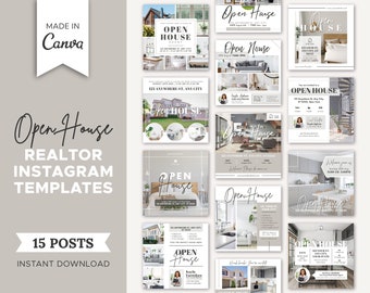 15 Open House Realtor Instagram Posts | Real Estate Social Media Template | Real Estate Marketing | Instagram Post Template | Canva Template