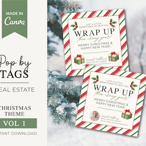 Tags de Noël pour agent immobilier | Etiquettes cadeaux en papier cadeau | Pop des Fêtes par tags | Annonces immobilières par tag | Marketing immobilier | Agent immobilier Canvas