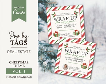 Christmas Realtor Tags | Wrapping Paper gift Tags | Holiday Pop By Tags | Real Estate Pop by Tag | Real Estate Marketing | Realtor Canva