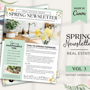 Boletín de primavera de bienes raíces / Marketing de primavera de bienes raíces / Boletín de bienes raíces / Marketing por correo electrónico / Plantilla Canva / Imprimible para agentes inmobiliarios