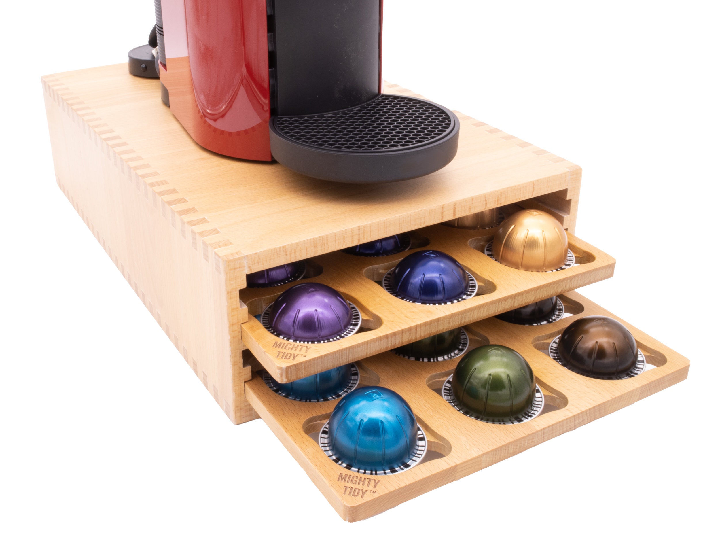 Rice Rat Vertuo Capsule Holder Drawer for Nespresso with Glass for Cabinet Vertuoline Pod Storage Rack for Counter (Class-40 Pods(With Handle))