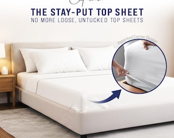 No-Tuck, Semi-fitted Top Sheet Only: 400 Thread Count Cotton Blend, White with White Trim.