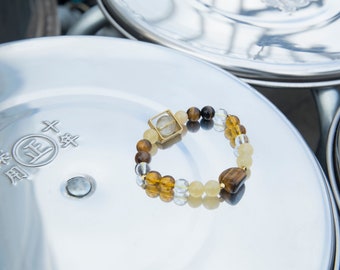 MONKEY (Zodiac Animal)- Five Elements Crystal Bracelet, Golden Rutilated Quartz Citrine Tiger's Eye