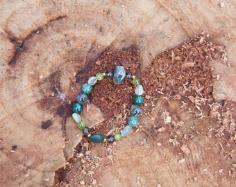 RABBIT (Zodiac Animal)-Five Elements Crystal Bracelet. Labradorite Olivine