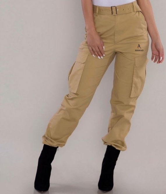 Women Casual Pockets Cargo Pants Joggers High Waist India