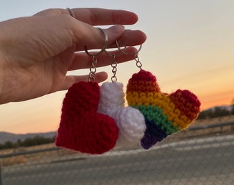Custom Crochet Heart Keychains, LGBTQ Pride, Amigurumi, Made to Order