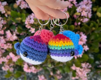 Custom Crochet Whale Keychain, Amigurumi, Pride Items, Solid Options Available, Handmade, Made to order