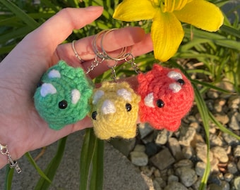 Custom Crochet Triceratops Keychain, Amigurumi Dinosaurs, Made to order