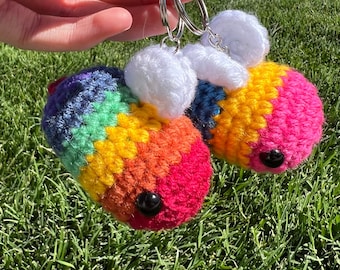 Crochet Pride Bee Keychains, LGBTQ Pride, Custom, Amigurumi, Made to Order
