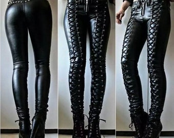 lace leather pants