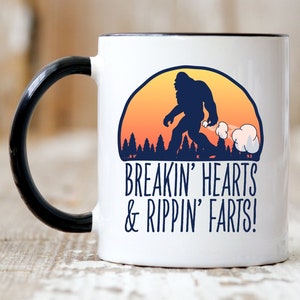 Bigfoot, Farts Mug, Bigfoot Mug, Sasquatch Mug, Farting Mug, Stealing Hearts and Blasting Farts.