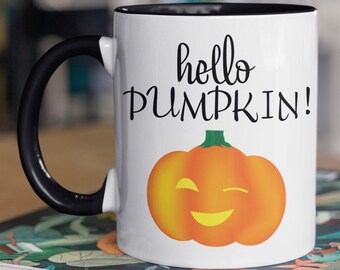 Hello Pumpkin Mug, the perfect fall coffee mug. Unique two-toned premium quality gift for him or her.