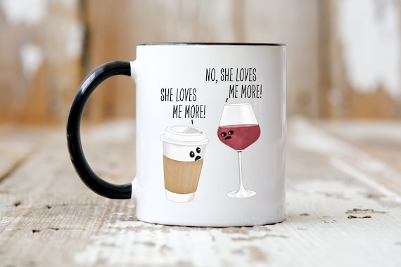 Wine and Coffee Mug, Wine Gifts, Novelty Mug, Wine Lover Gifts, Coffee  Lover Gift, Unique Coffee Mug. Hand Drawn Two Tone 