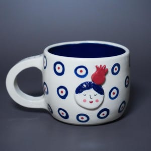 Handmade Stoneware Mug with discount | Wheel Thrown Pottery Cup with Character Design