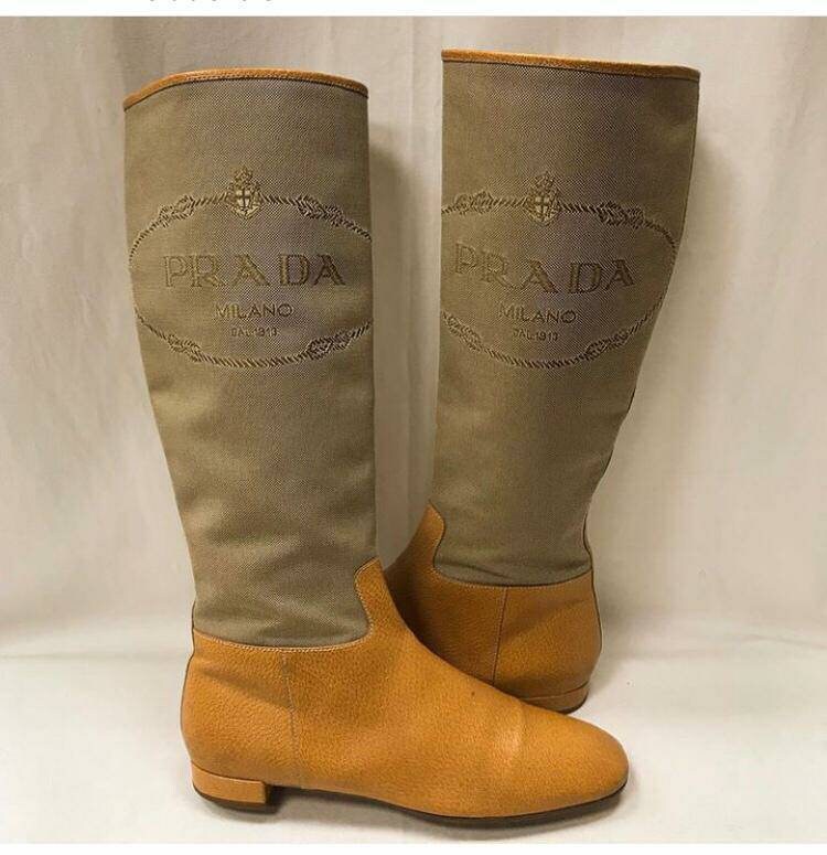 Original Prada Linen/leather Riding Boots Yellow/beige Size 40 - Etsy