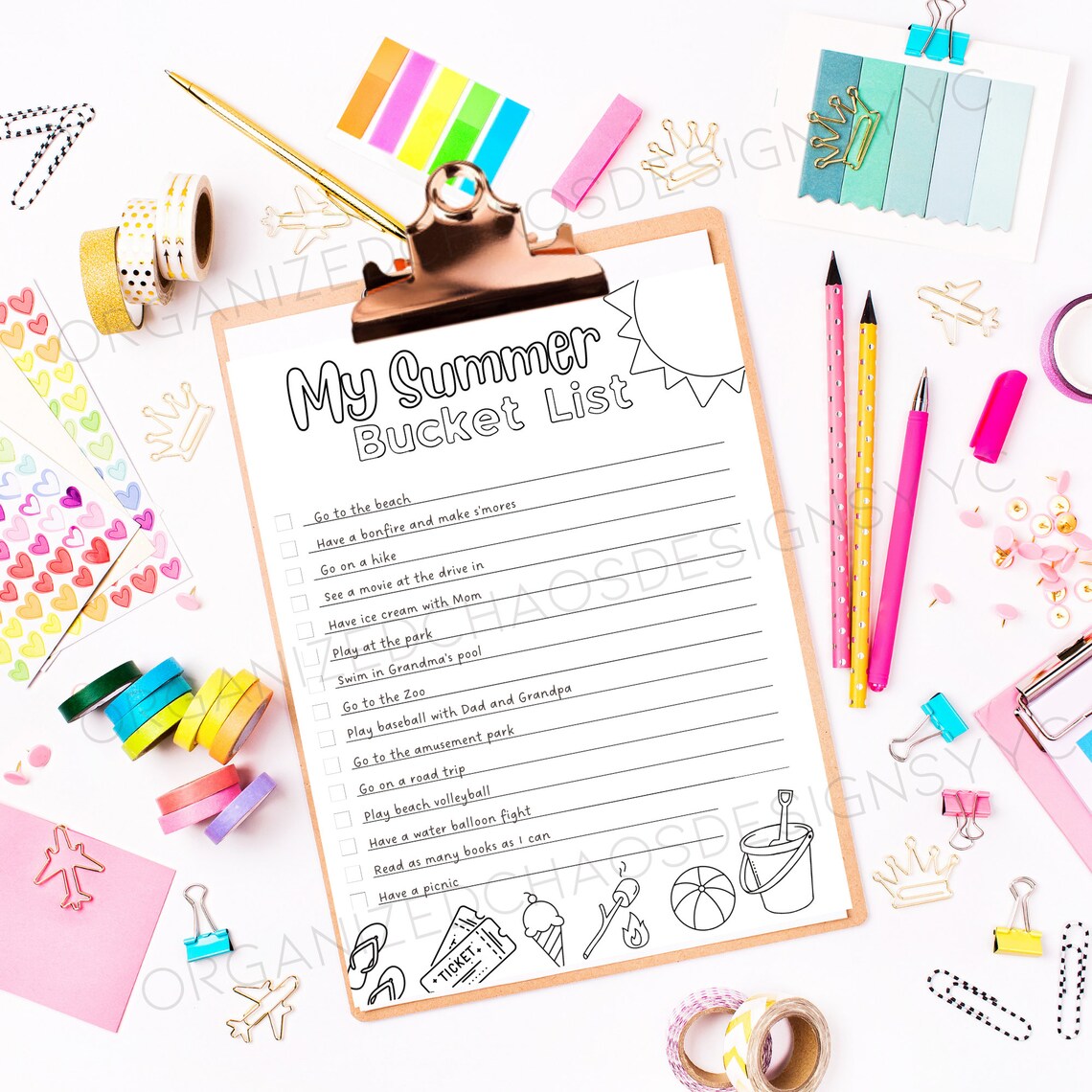 Summer Bucket List Printable Bucket List Coloring Page Summer To-do ...
