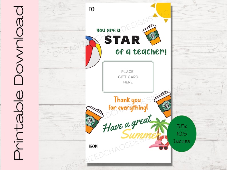 Teacher Appreciation Printable Gift Card Holder End of the Year Teacher ...