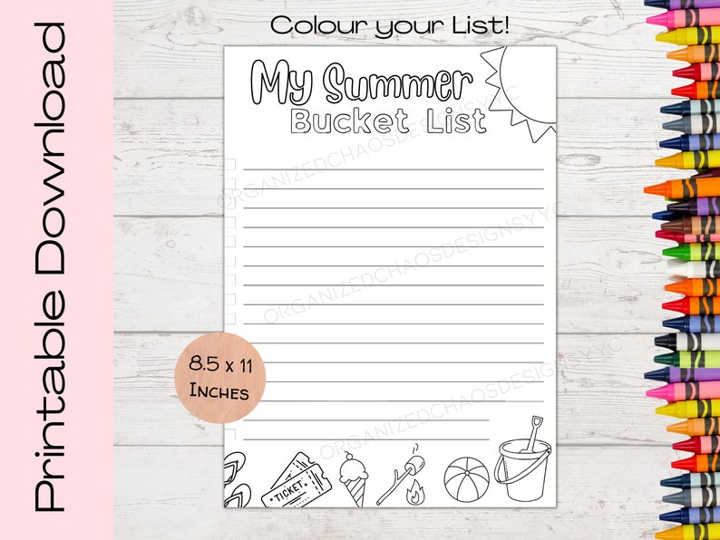 Summer Bucket List Printable Bucket List Coloring Page Summer To-do ...