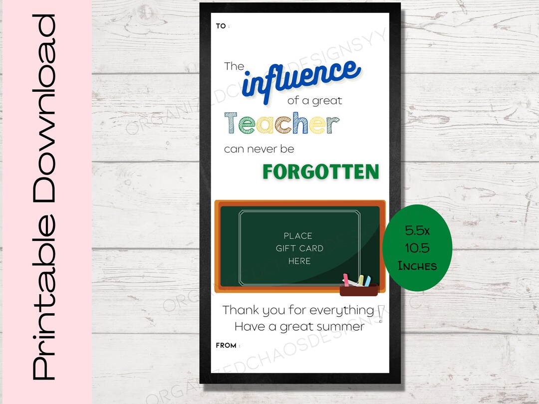 Teacher Appreciation Printable Gift Card Holder End of the Year Teacher ...