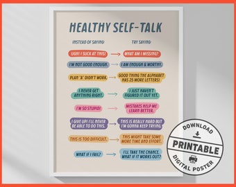 Healthy Self-Talk, Printable Digital Poster, Mental Health Print, Therapy, Counseling, Office Wall Art Decor