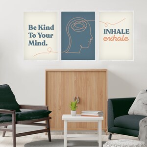 Be Kind To Your Mind, Printable, Poster, Inhale Exhale, Mental Health, Therapy, Counseling, Wall Art, Office Decor image 9