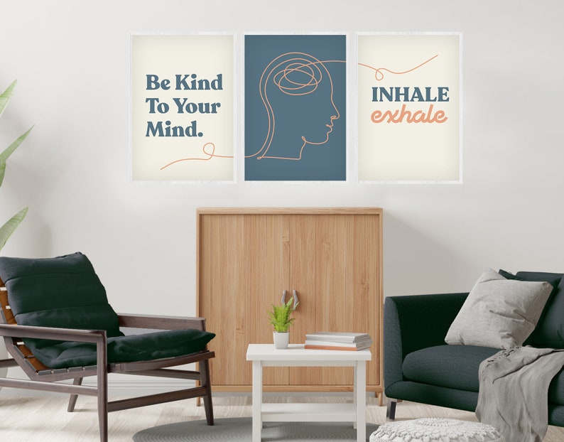 Be Kind To Your Mind, Printable, Poster, Inhale Exhale, Mental Health, Therapy, Counseling, Wall Art, Office Decor image 9