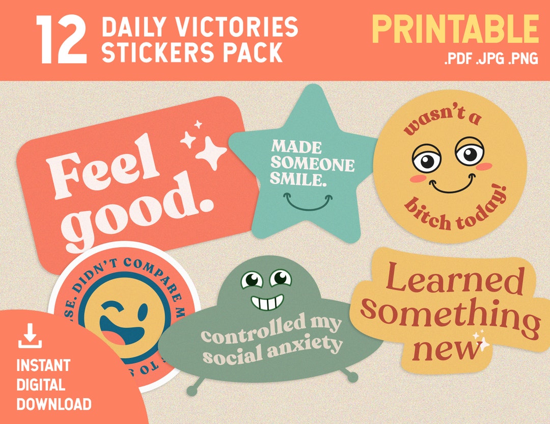 Mental Health Printable Stickers Pack | Good Job, Self-love, Daily ...