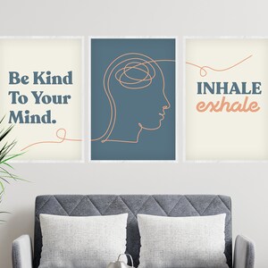 Be Kind To Your Mind, Printable, Poster, Inhale Exhale, Mental Health, Therapy, Counseling, Wall Art, Office Decor image 2