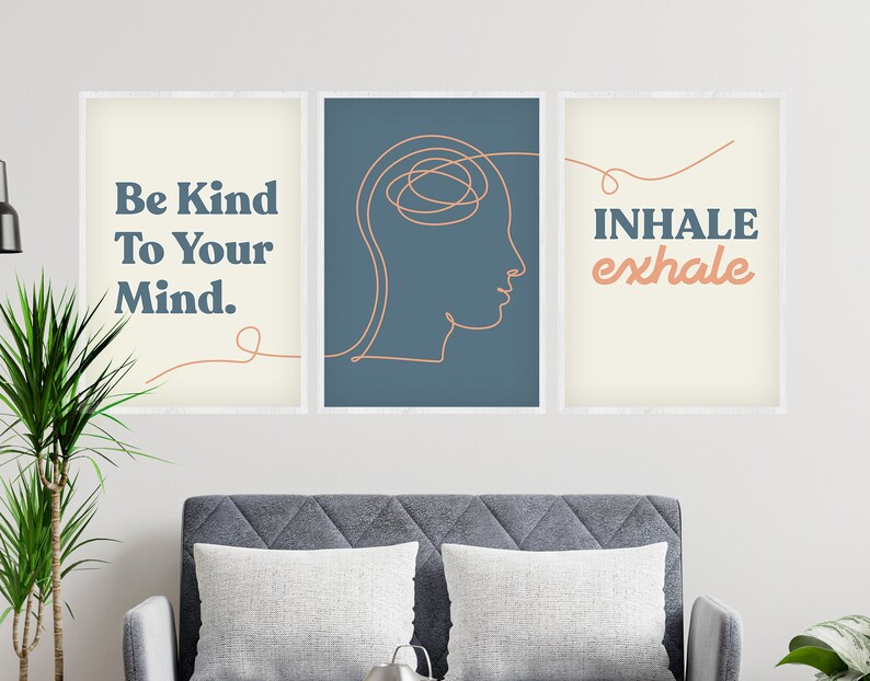 Be Kind To Your Mind, Printable, Poster, Inhale Exhale, Mental Health, Therapy, Counseling, Wall Art, Office Decor image 2