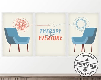 Therapy Office Decor, Printable Poster, Therapy Is For Everyone, Set of 3, Counseling Office Wall Art, Therapy Prints