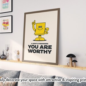 Eres digno, cartel de estilo retro imprimible, recordatorio de cuidado personal, decoración de la oficina de salud mental, descarga digital imagen 4
