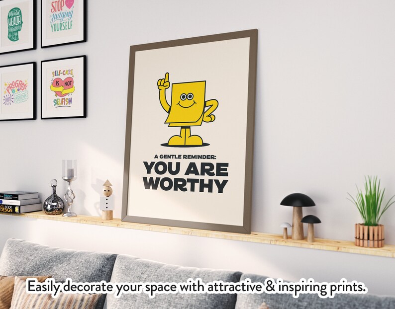 Eres digno, cartel de estilo retro imprimible, recordatorio de cuidado personal, decoración de la oficina de salud mental, descarga digital imagen 4