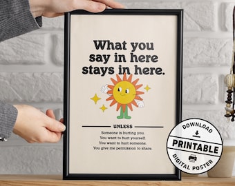 Counseling Confidentiality Sign, Retro Style Poster, Counseling Office Decor, Printable Wall Art, Digital Download