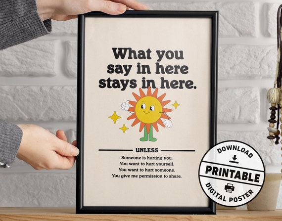 Counseling Confidentiality Sign, Retro Style Poster, Counseling Office Decor, Printable Wall Art, Digital Download