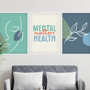 Therapy Office Decor, Printable Poster, Mental Health Matters, Set of 3, Counseling Office Wall ...
