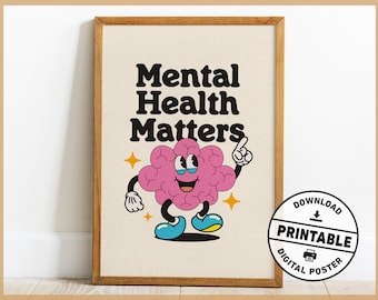 Mental Health Matters, Retro Poster, Mental Health Office Decor, Printable Wall Art