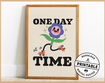 Mental Health Retro Wall Art, One Day At A Time, Motivational, Counseling Office Decor, Printable Wall Art, Digital Download