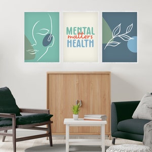 Therapy Office Decor, Printable Poster, Mental Health Matters, Set of 3, Counseling Office Wall ...
