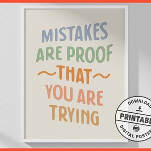 Mental Health Print, Inspirational Printable Wall Art, Quote About Mistakes, School Counselor, Office Decor, Words of Encouragement