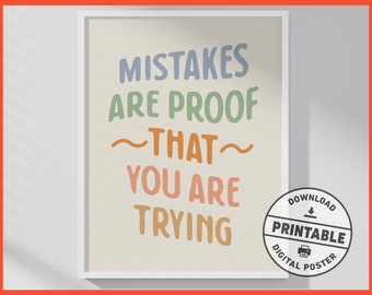 Mental Health Print, Inspirational Printable Wall Art, Quote About Mistakes, School Counselor, Office Decor, Words of Encouragement