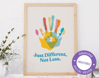 Just Different Not Less, Autism Awareness Poster, Neurodiversity Poster, Therapist Office Decor, Neurodivergent Gift, Digital Download