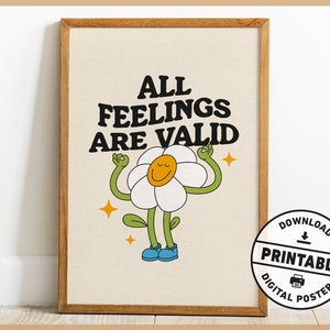 All Feelings Are Valid, Mental Health Retro Poster, Counseling Office Decor, Groovy, Retro Quote Wall Art, Digital Download