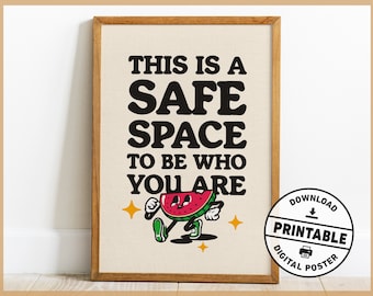 This Is A Safe Space, Counseling Office Decor, Mental Health Retro Poster, Digital Download, Printable Art