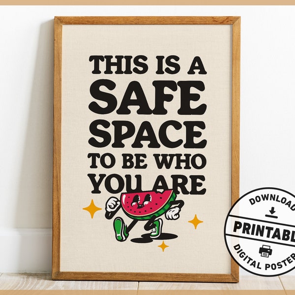 This Is A Safe Space, Counseling Office Decor, Mental Health Retro Poster, Digital Download, Printable Art